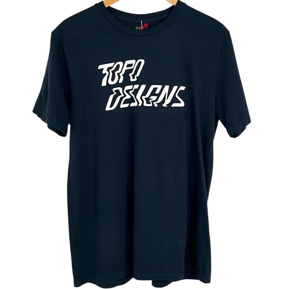 NWT Topo Designs Graphic Tee Shirt Navy Blue Size M Logo Short Sleeve
